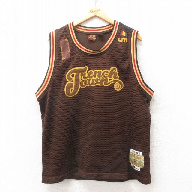 XL★古着 タンクトップ メンズ Trench own 大きいサイズ メッシュ地 こげ茶 ブラウン ユニフォーム ゲームシャツ 25jun07 中古