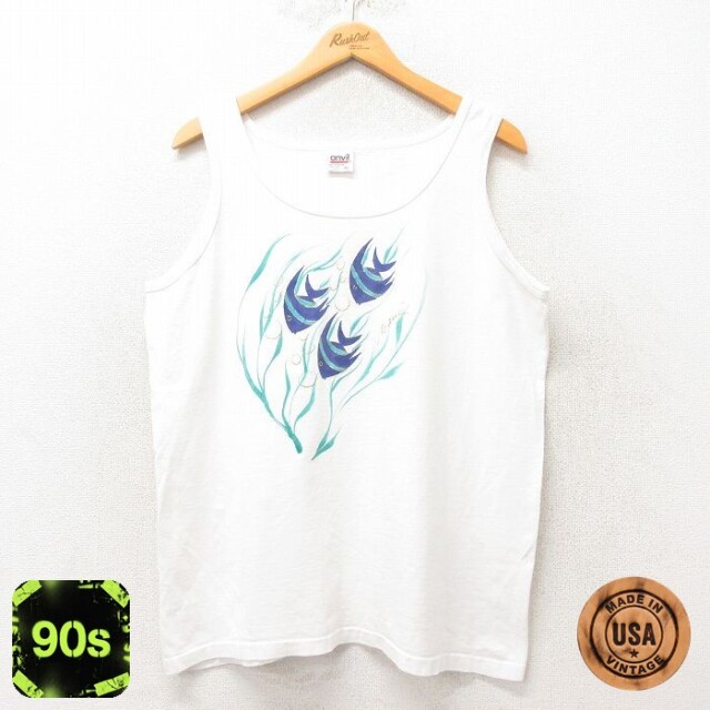 【50%OFF】90s タンクトップ 魚 ホワイト XL | 古着