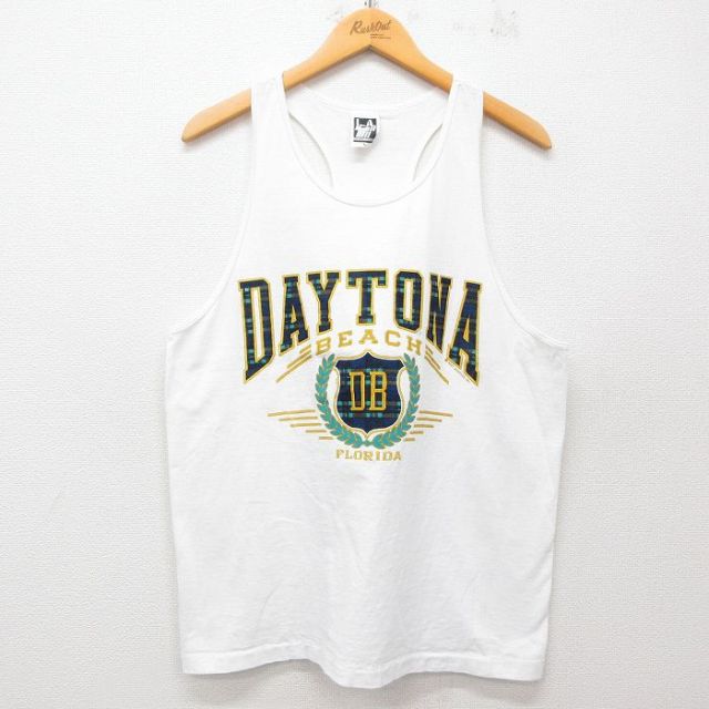 L★古着 ビンテージ タンクトップ メンズ 90年代 90s DAYTONA コットン クルーネック USA製 白 ホワイト 25jun07 中古