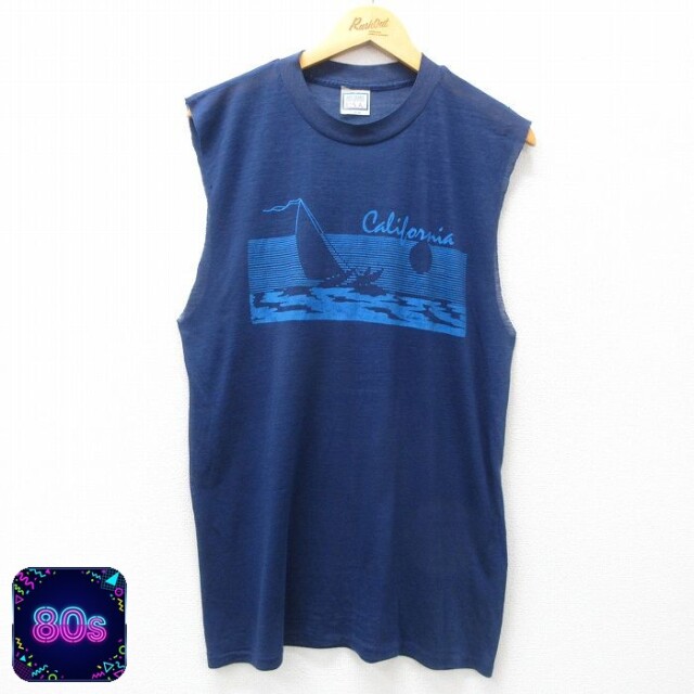 【50%OFF】80s ノースリーブTシャツ カリフォルニア ネイビー L | 古着