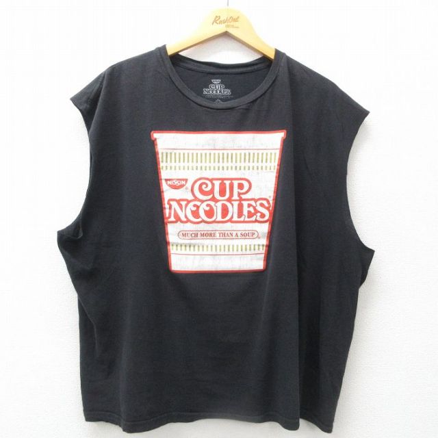 XL★古着 ノースリーブ Tシャツ メンズ カップヌードル 大きいサイズ コットン クルーネック 黒 ブラック 25jun09 中古