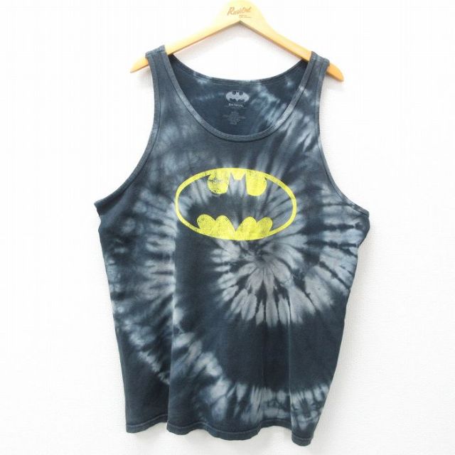 XL★古着 タンクトップ メンズ DCコミックス バットマン BATMAN 大きいサイズ ロング丈 コットン クルーネック 黒 ブラック タイダイ 25jun09 中古
