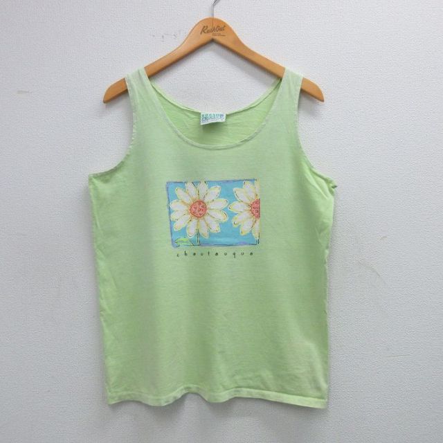 90s タンクトップ 花 イエロー L | 古着