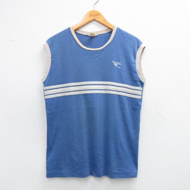 M★古着 ノースリーブ ビンテージ Tシャツ メンズ 80年代 80s mac Gregor クルーネック USA製 薄紺 ネイビー 25jun09 中古