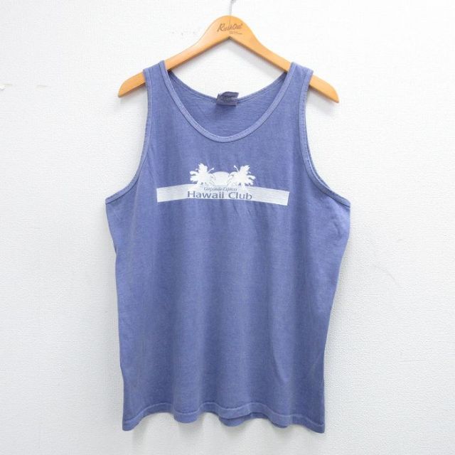 XL★古着 ノースリーブ Tシャツ メンズ 90年代 90s ハワイ ヤシの木 コットン クルーネック USA製 紫系 パープル 25jun09 中古