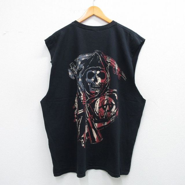 XL★古着 ノースリーブ Tシャツ メンズ サンオブアナーキー サンズオブアナーキー 大きいサイズ クルーネック 黒 ブラック 25jun09 中古