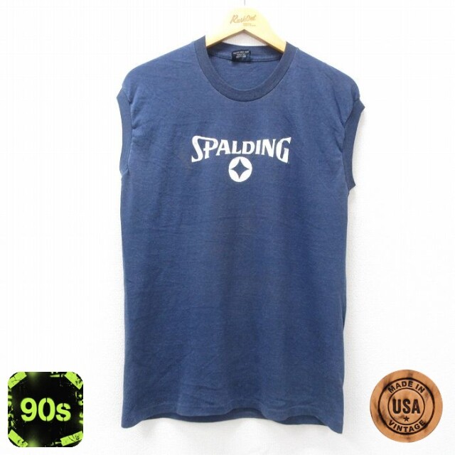 【50%OFF】スポルディング 90s ノースリーブTシャツ ビッグロゴ ネイビー L | 古着