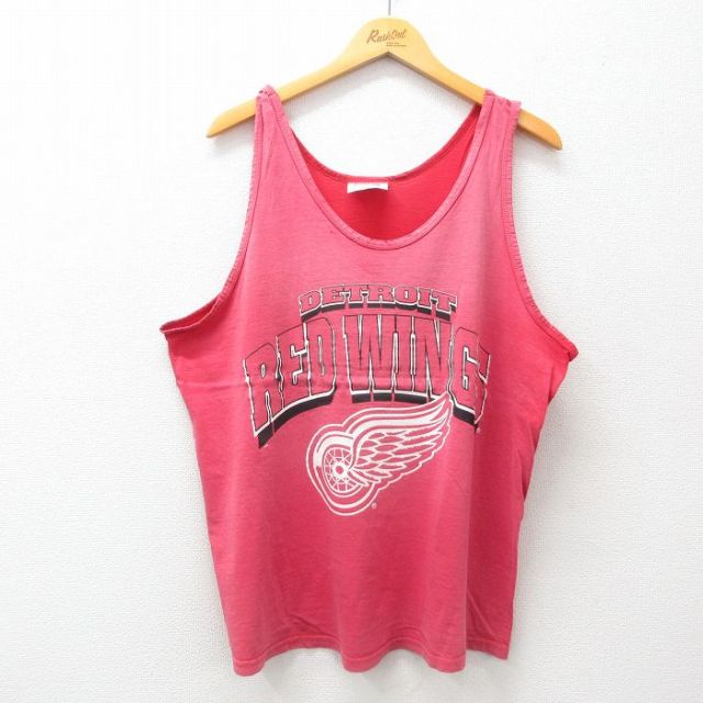 XL★古着 ビンテージ タンクトップ メンズ 90年代 90s NHL デトロイトレッドウィングス 大きいサイズ コットン クルーネック 赤 レッド アイスホッケー 25jun21 中古
