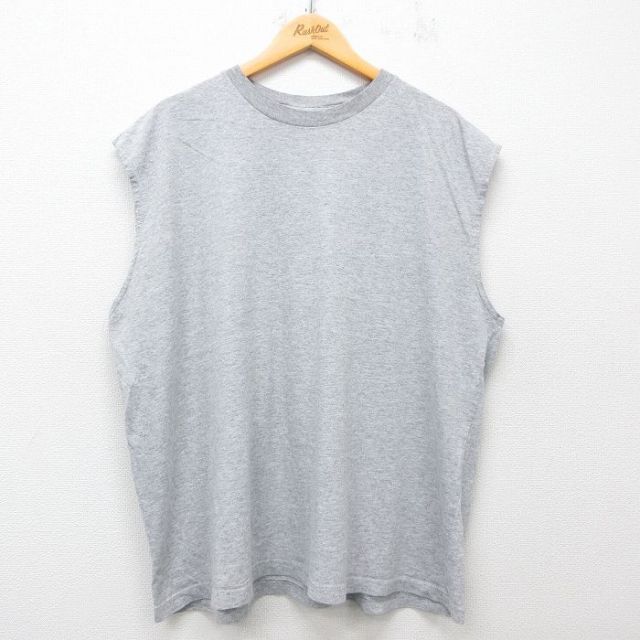 【50%OFF】XL★古着 ノースリーブ Tシャツ メンズ 無地 大きいサイズ クルーネック グレー 霜降り 25jun21 中古