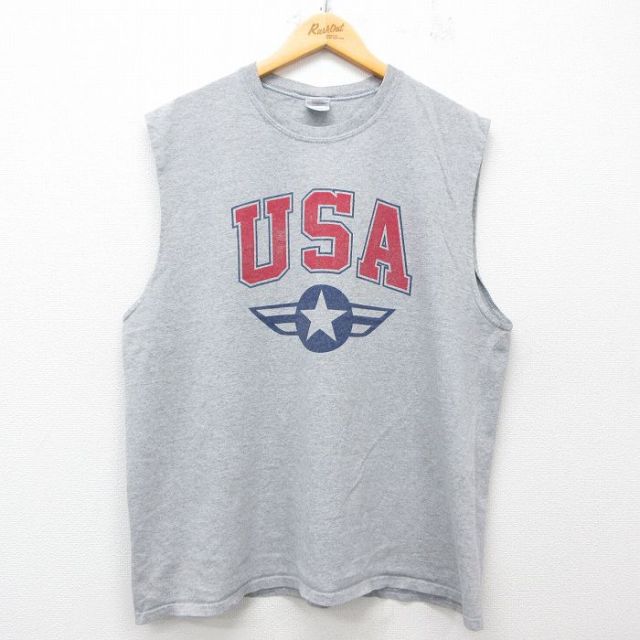 ノースリーブTシャツ USAロゴ グレー XL | 古着