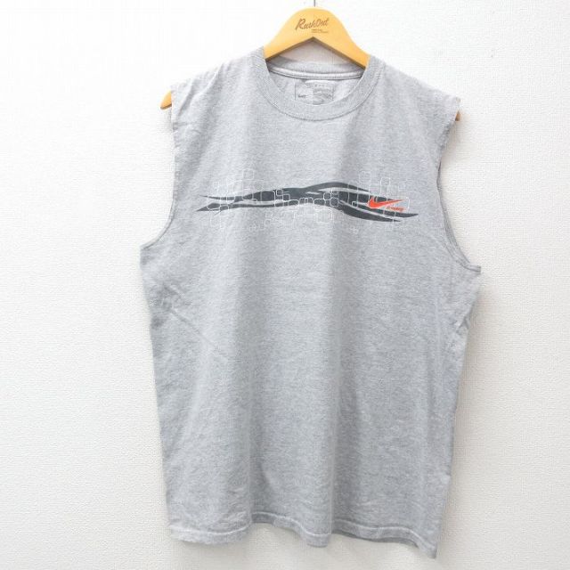 【20%OFF】XL★古着 ナイキ NIKE ノースリーブ Tシャツ メンズ ワンポイントロゴ グレー 霜降り 25jun26 中古