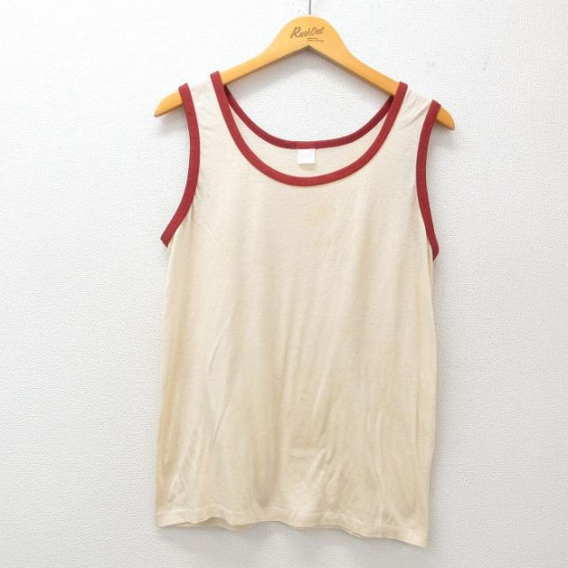 M★古着 ビンテージ タンクトップ メンズ 80年代 80s 無地 クルーネック ベージュ系他 カーキ 25jun26 中古