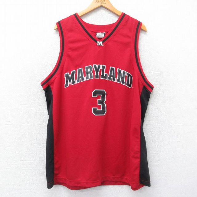 XL★古着 タンクトップ メンズ MARYLAND 3 メッシュ地 大きいサイズ ロング丈 Vネック 赤他 レッド ユニフォーム ゲームシャツ 25jun26 中古