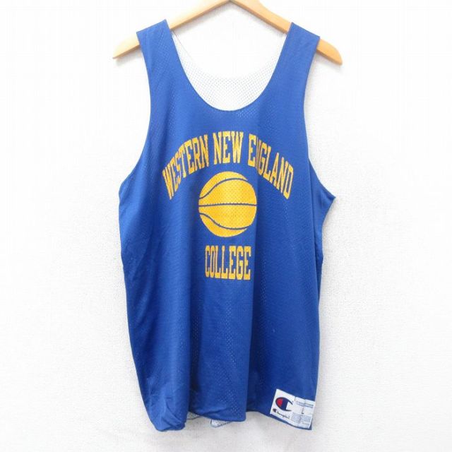 【50%OFF】L★古着 チャンピオン champion ビンテージ タンクトップ メンズ 90年代 90s バスケットボール メッシュ地 リバーシブル クルーネック USA製 青他 ブルー ユニフォーム ゲームシャツ 25jun26 中古