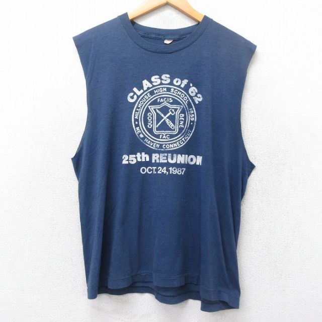 スクリーンスターズ 80s ノースリーブTシャツ REUNION ネイビー霜降り L | 古着