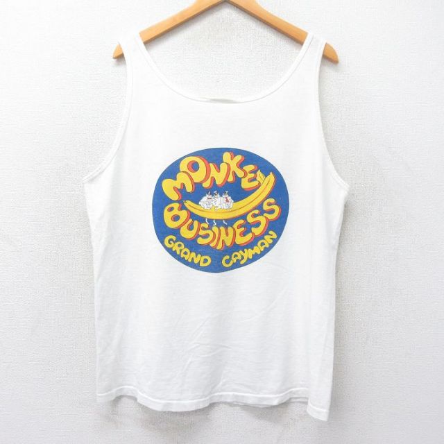 XL★古着 ビンテージ タンクトップ メンズ 90年代 90s MONKEY BUSINESS コットン クルーネック USA製 白 ホワイト 25jun26 中古
