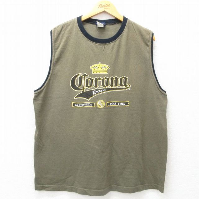 XL★古着 ノースリーブ ビンテージ Tシャツ メンズ 00年代 00s コロナ ビール 大きいサイズ コットン クルーネック 緑系他 グリーン 25jun26 中古