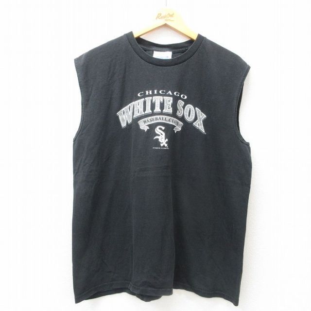 XL★古着 ノースリーブ ビンテージ Tシャツ メンズ 00年代 00s MLB シカゴホワイトソックス 大きいサイズ コットン 黒 ブラック メジャーリーグ ベースボール 野球 25jun26 中古