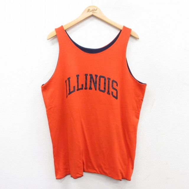 XL★古着 ビンテージ タンクトップ メンズ 80年代 80s イリノイ リバーシブル クルーネック USA製 オレンジ 25jun28 中古