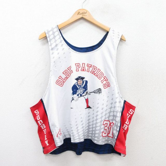 XL★古着 タンクトップ メンズ OLDE PATRIOTS ラクロス リバーシブル 大きいサイズ クルーネック 白他 ホワイト 25jun28 中古