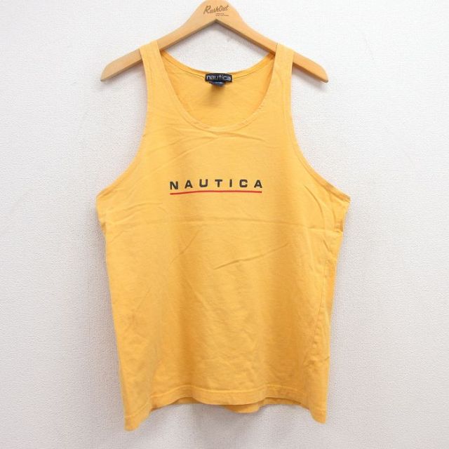 L★古着 ノーティカ NAUTICA ブランド タンクトップ メンズ 90年代 90s ビッグロゴ コットン クルーネック 黄 イエロー 25jun28 中古