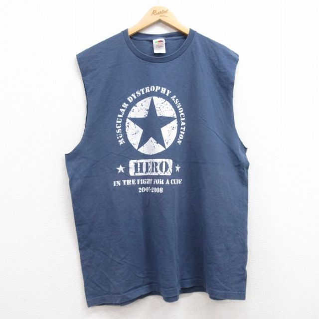 XL★古着 フルーツオブザルーム ビンテージ タンクトップ メンズ 00年代 00s HERO コットン クルーネック 紺 ネイビー 25jun28 中古