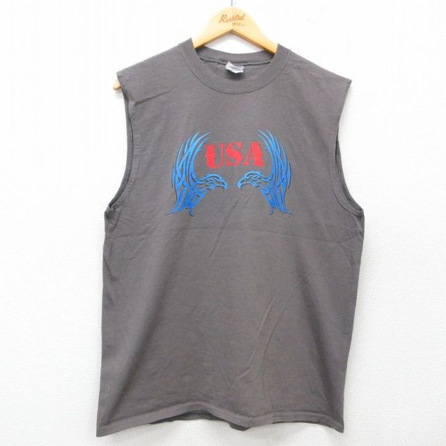 ノースリーブTシャツ USAロゴ グレー L | 古着