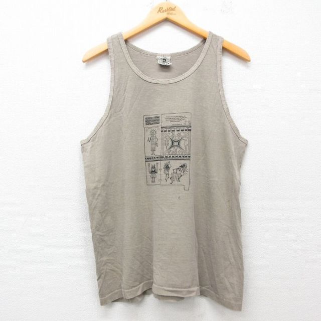 L★古着 ビンテージ ロック バンド Tシャツ メンズ 90年代 90s Great BLUE HERON MUSIC FESTIVAL 壁画 コットン クルーネック ベージュ系 カーキ 【spe】 25jun30 中古