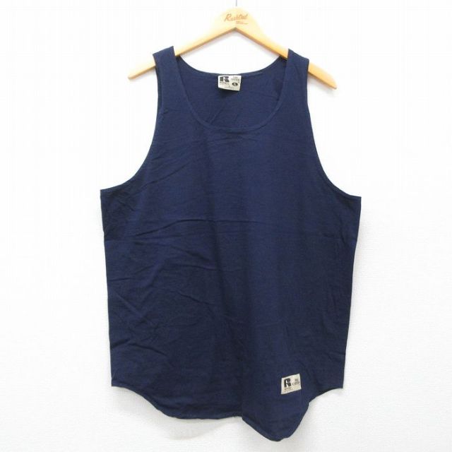 XL★古着 ラッセル ビンテージ タンクトップ メンズ 00年代 00s 無地 ロング丈 コットン クルーネック 紺 ネイビー 25jun30 中古