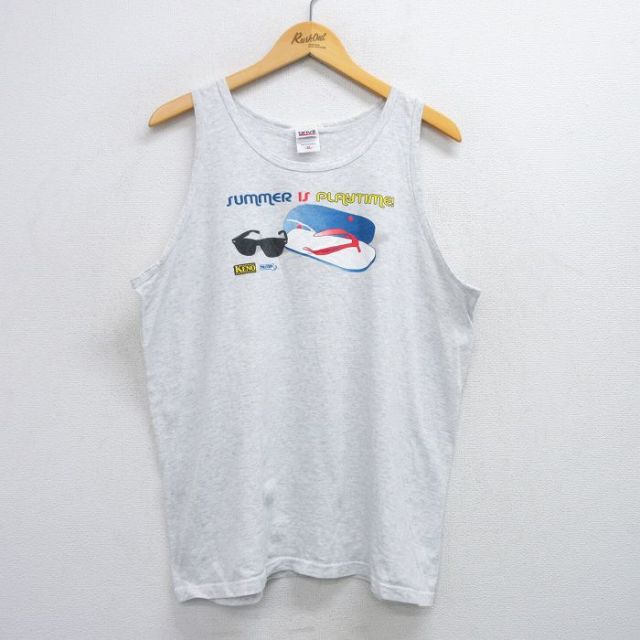 【20%OFF】XL★古着 ビンテージ タンクトップ メンズ 00年代 00s サンダル サングラス 大きいサイズ クルーネック 薄グレー 霜降り 25jul02 中古