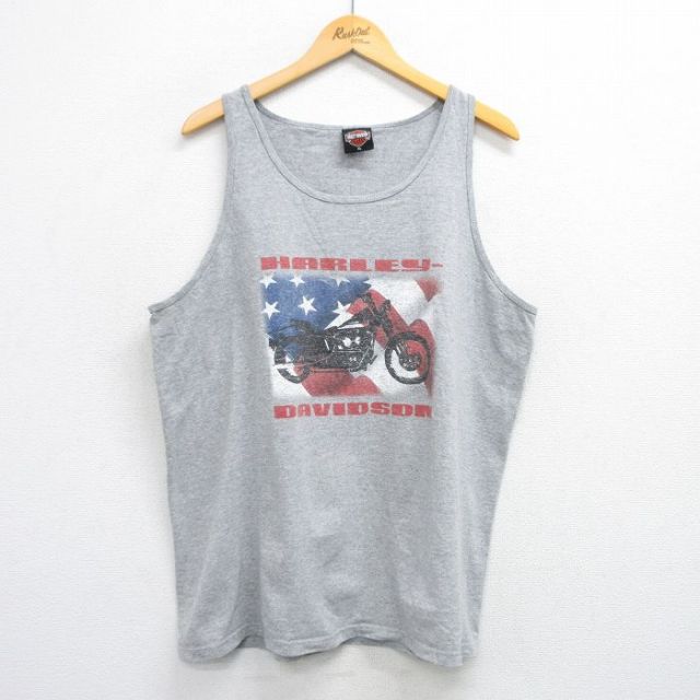 XL★古着 ハーレーダビッドソン Harley Davidson ビンテージ タンクトップ メンズ 00年代 00s バイク 星条旗 大きいサイズ クルーネック グレー 霜降り 25jul02 中古