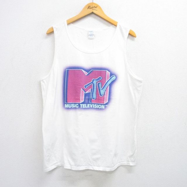 XL★古着 タンクトップ メンズ MTV 大きいサイズ コットン クルーネック 白 ホワイト 25jul02 中古