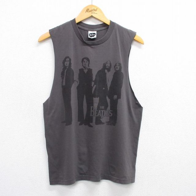 M★古着 ノースリーブ ビンテージ ロック バンド Tシャツ メンズ 00年代 00s ビートルズ The Beatles コットン クルーネック 濃グレー 【spe】 25jul02 中古