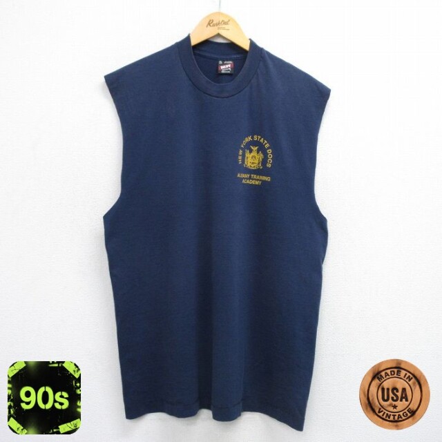【50%OFF】フルーツオブザルーム 90s ノースリーブTシャツ ニューヨーク ネイビー XL | 古着