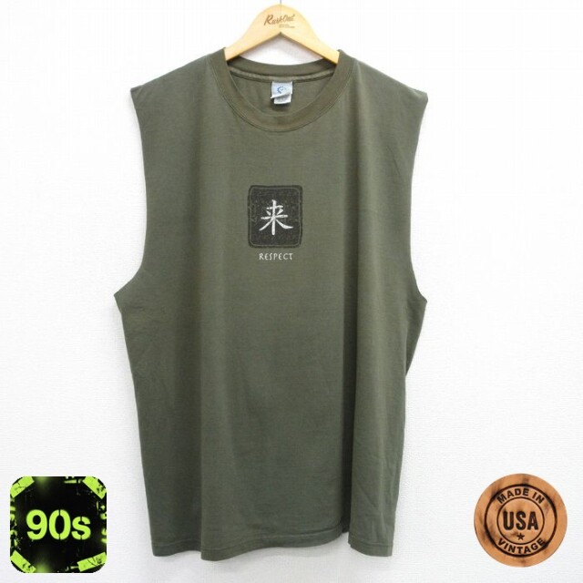 【50%OFF】90s ノースリーブTシャツ RESPECT グリーン XL | 古着