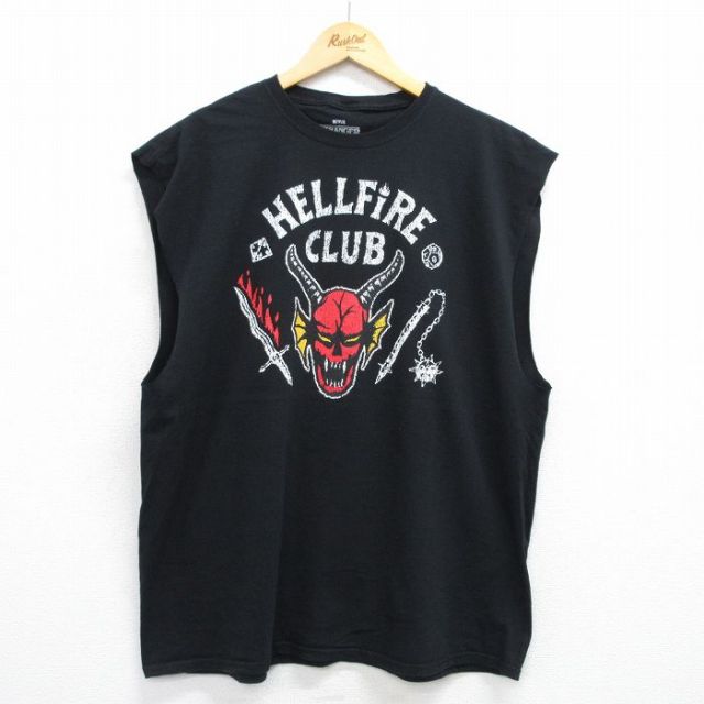 XL★古着 ノースリーブ Tシャツ メンズ ドラマ ストレンジャーシングス 大きいサイズ コットン クルーネック 黒 ブラック 25jul03 中古