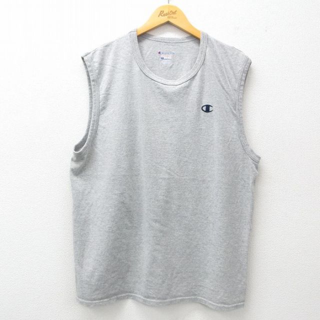 【50%OFF】チャンピオン ノースリーブTシャツ ワンポイント グレー XL | 古着
