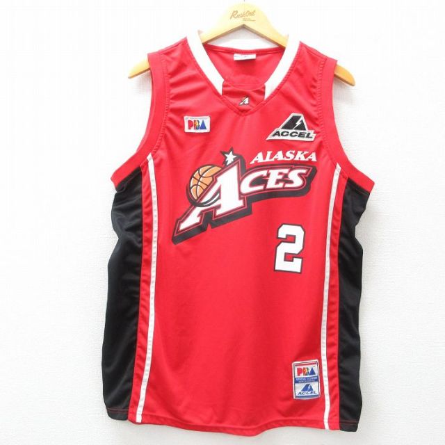 XL★古着 ノースリーブ Tシャツ メンズ ALASKA ACES バスケットボール 大きいサイズ Vネック 赤他 レッド ユニフォーム ゲームシャツ 25jul03 中古