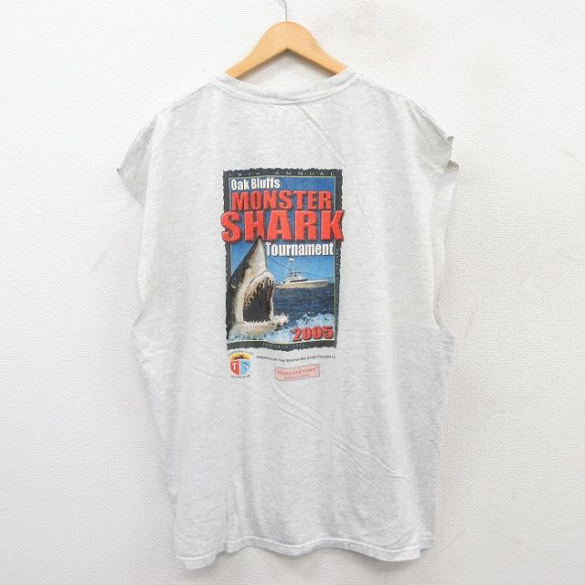 ノースリーブTシャツ FISHING CLUB サメ グレー XL | 古着