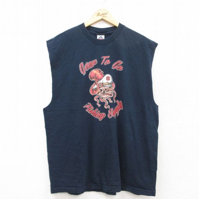 ノースリーブTシャツ スカル ネイビー XL | 古着