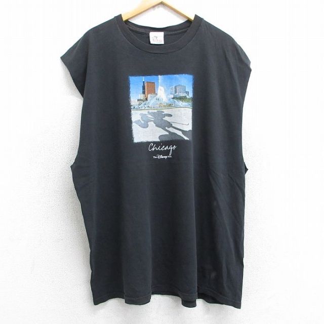 XL★古着 ノースリーブ ビンテージ Tシャツ メンズ 90年代 90s ディズニー DISNEY ミッキー MICKEY MOUSE シカゴ 大きいサイズ コットン クルーネック USA製 【spe】 25jul05 中古