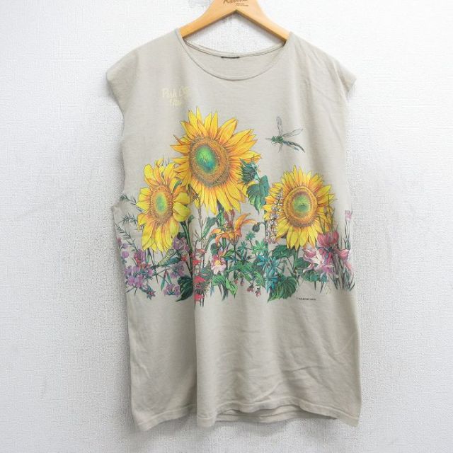 XL★古着 ビンテージ ノースリーブ Tシャツ メンズ 90年代 90s クルーネック ベージュ カーキ 25jul05 中古