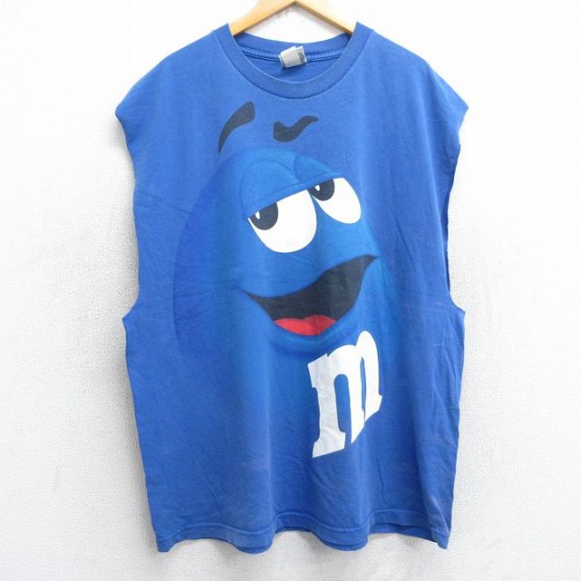 XL★古着 ノースリーブ ビンテージ Tシャツ メンズ 00年代 00s m&mS 大きいサイズ クルーネック 青 ブルー 25jul05 中古