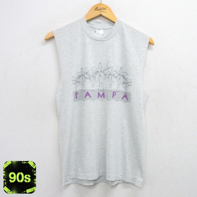 【50%OFF】90s ノースリーブTシャツ ヤシの木 グレー M | 古着