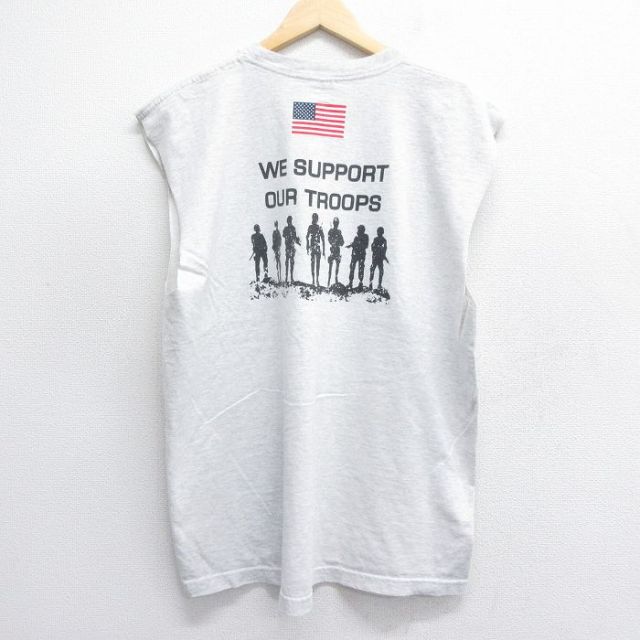 XL★古着 ノースリーブ ビンテージ Tシャツ メンズ 90年代 90s IBEW TROOPS コットン クルーネック USA製 薄グレー 霜降り 25jul07 中古