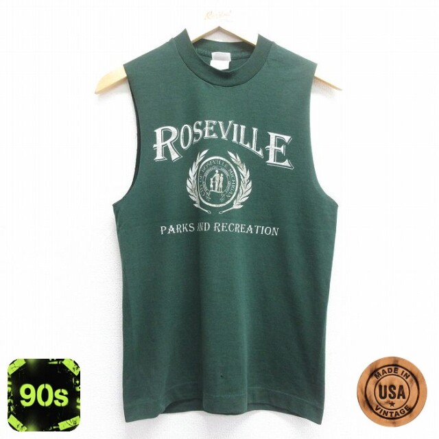 【50%OFF】フルーツオブザルーム 90s ノースリーブTシャツ ROSE VILLE グリーン S | 古着
