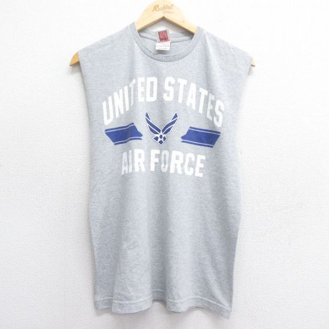 【50%OFF】M★古着 ノースリーブ ビンテージ Tシャツ メンズ 00年代 00s ミリタリー USエアフォース クルーネック USA製 グレー 霜降り 25jul07 中古