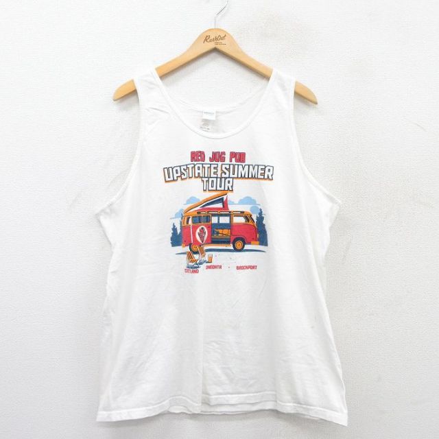 XL★古着 タンクトップ メンズ RED JUG PUB 車 大きいサイズ コットン クルーネック 白 ホワイト 25jul07 中古
