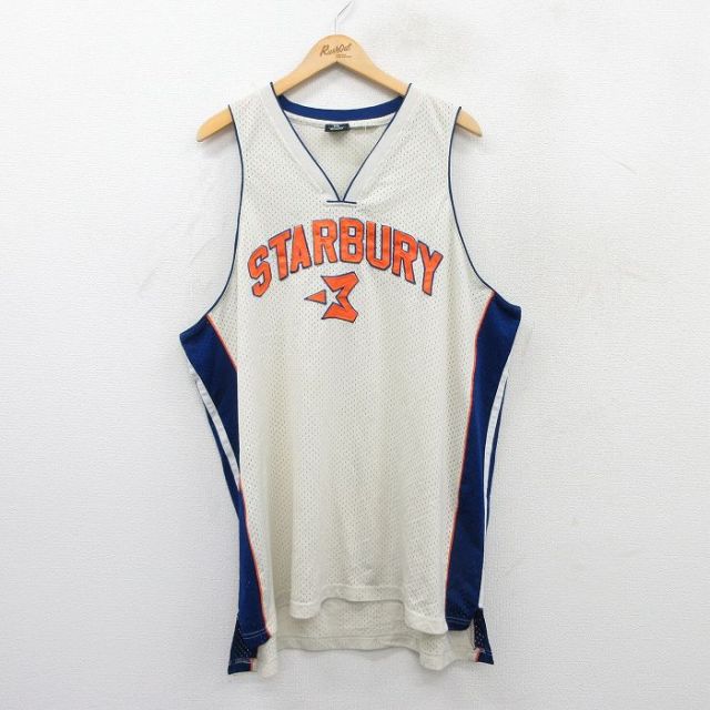 XL★古着 ノースリーブ Tシャツ メンズ Starbury ステフォンマーベリー 3 メッシュ地 大きいサイズ ロング丈 Vネック 生成り他 ユニフォーム ゲームシャツ 25jul07 中古
