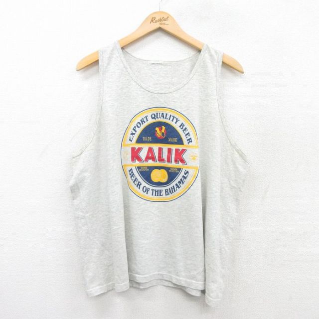XL★古着 タンクトップ メンズ KALIK ビール クルーネック グレー 霜降り 25jul07 中古